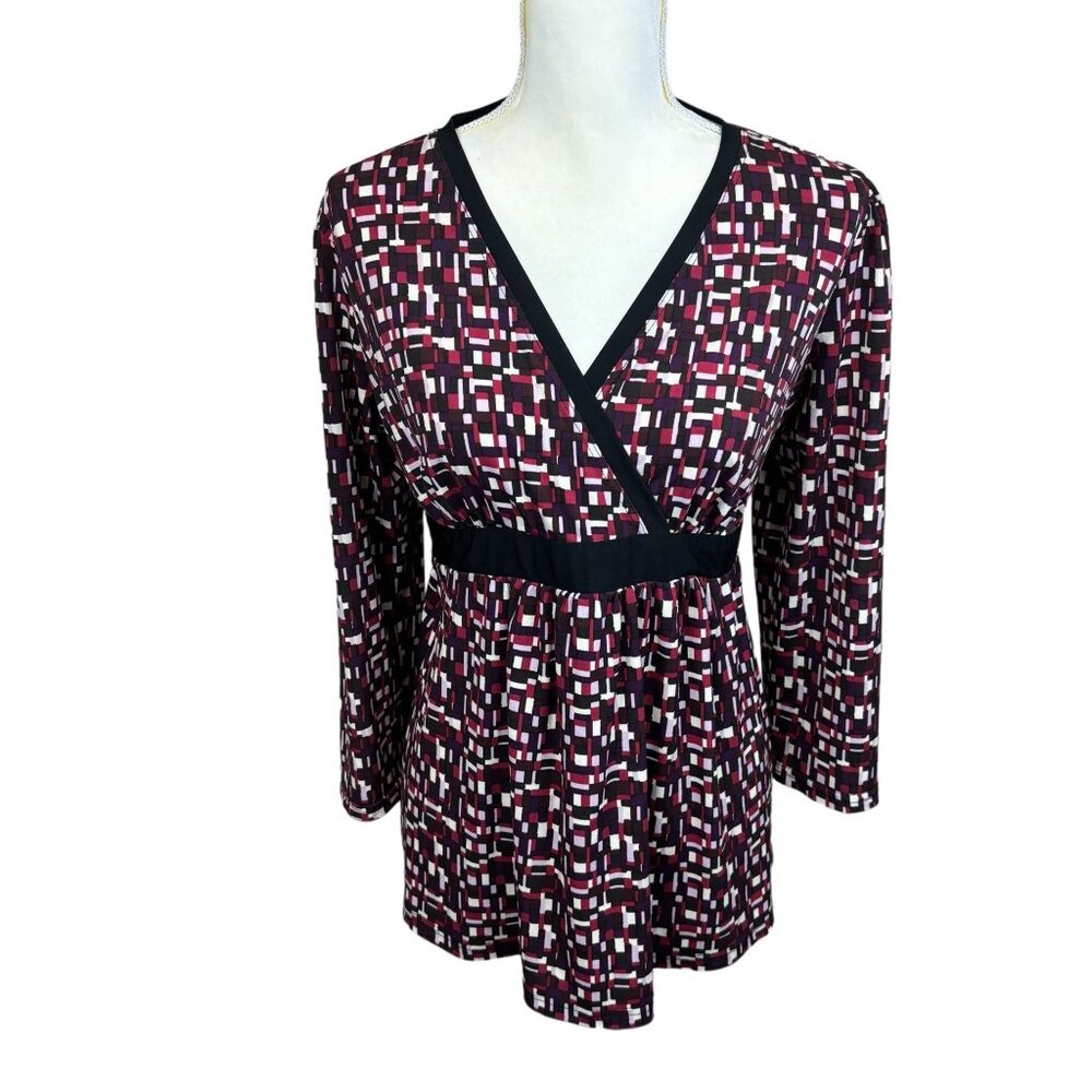 Motherhood Maternity, size Large, long sleeves, geometric, nursing, ties, dressy